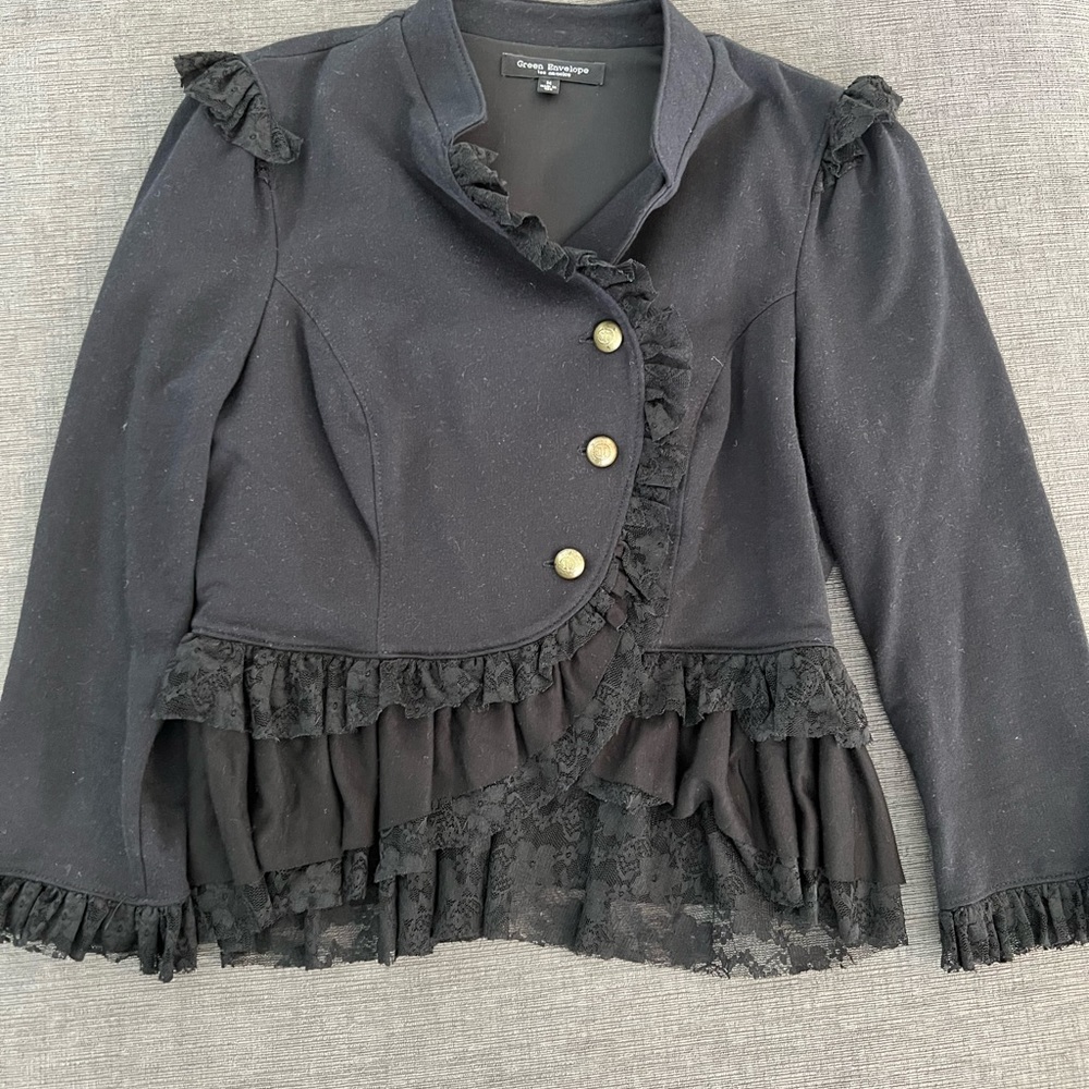 Green Envelope Jacket Top Lace Detail - Picture 7 of 8